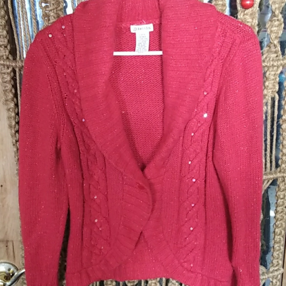 Red sweater cardigan